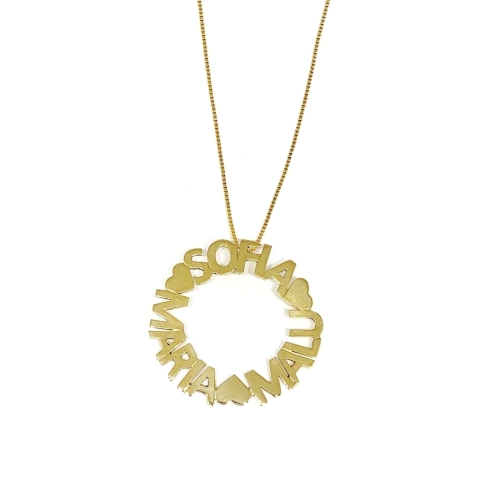 colar mandala com nomes dourado