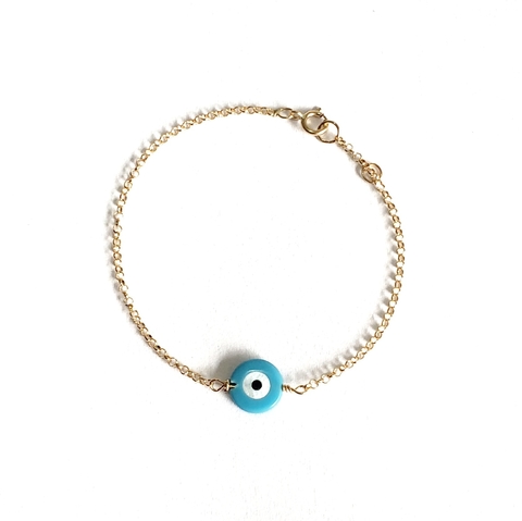 Pulseira olho grego turquesa infantil - Dourado
