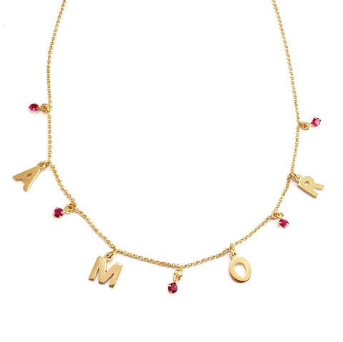 Colar Iniciais Zircônias Coloridas - Dourado