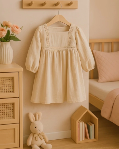 VESTIDO DE GASA Y PUNTILLAS - comprar online