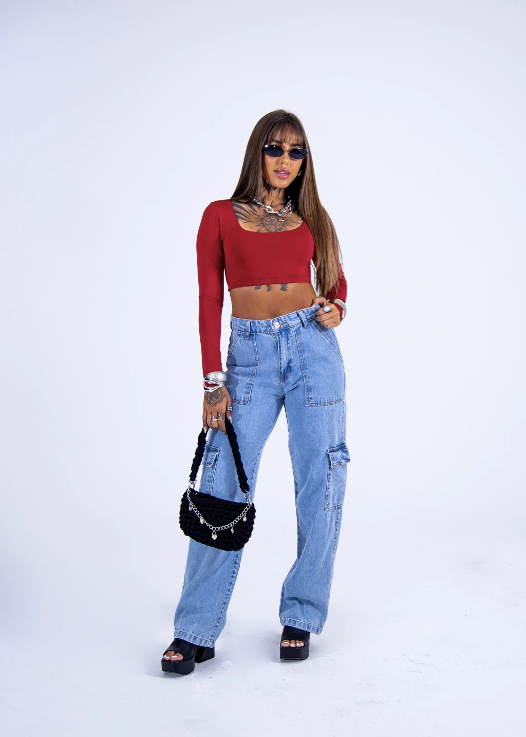 Cropped manga longa cereja