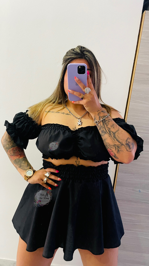 Conjunto fibrana top + pollera(talle unico)