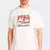 Camiseta branca da New Balance com estampa gráfica de tênis e logotipo em destaque.