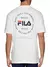 Camiseta branca da Fila com estampa nas costas, destacando a cidade de Biella, Itália, e a história da marca desde 1911.