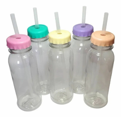 Pack 10 Botellas Plasticas con tapon y sorbete de 250cc Pasteles