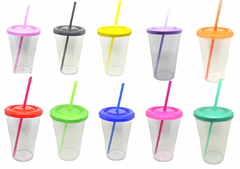Vaso Acrilico 475cc con tapa y sorbete x 10 unid