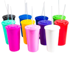 Vaso Plastico con tapa y sorbete x 10 unid