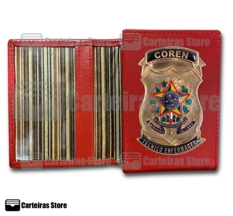 Carteira compacta em couro Coren Técnico Enfermagem (República comprido/Detalhe preto) - Carteiras Store