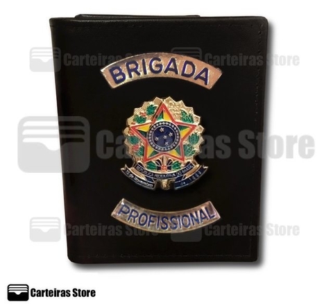 Carteira modelo cheque em couro Brigada Profissional (Brasão República)