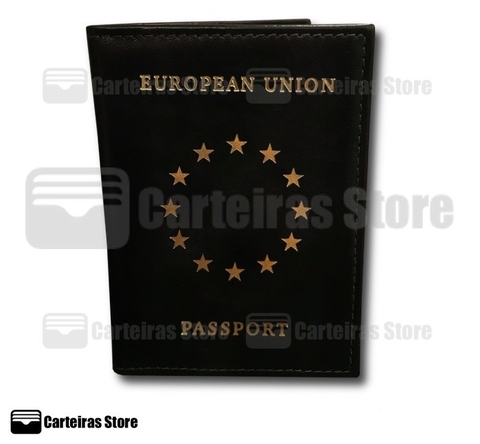 Capa de passaporte em couro União Europeia (dourado)