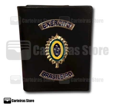 Carteira modelo cheque em couro Exercito Brasileiro (Brasão Exercito/Capa Metal)