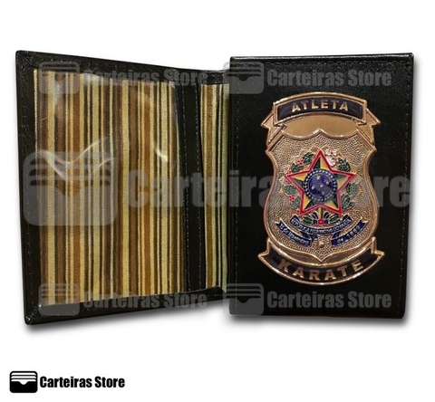 Carteira compacta em couro Atleta Karatê (República comprido/Detalhe preto)