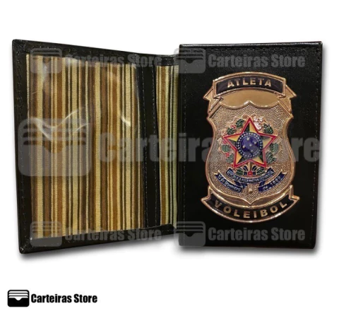 Carteira compacta em couro Atleta Voleibol (República comprido/Detalhe preto)