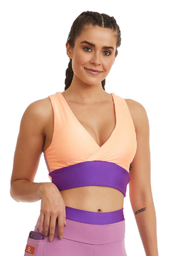 TOP CROPPED 2 EM 1 COMPRESS / LILAS MELISSA/LARANJA ENERGIA CAJUBRASIL - BE Fitness store