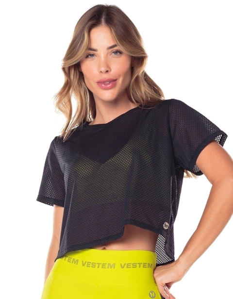 BLUSA CROPPED MANGA CURTA BREEZE - 031815 - C0002 - PRETO - VESTEM