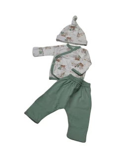 CONJUNTO PICOLO BEBE 3 PIEZAS BATITA, PANTALON Y GORRO ESTAMPA ELEFANTES (PC2677009)