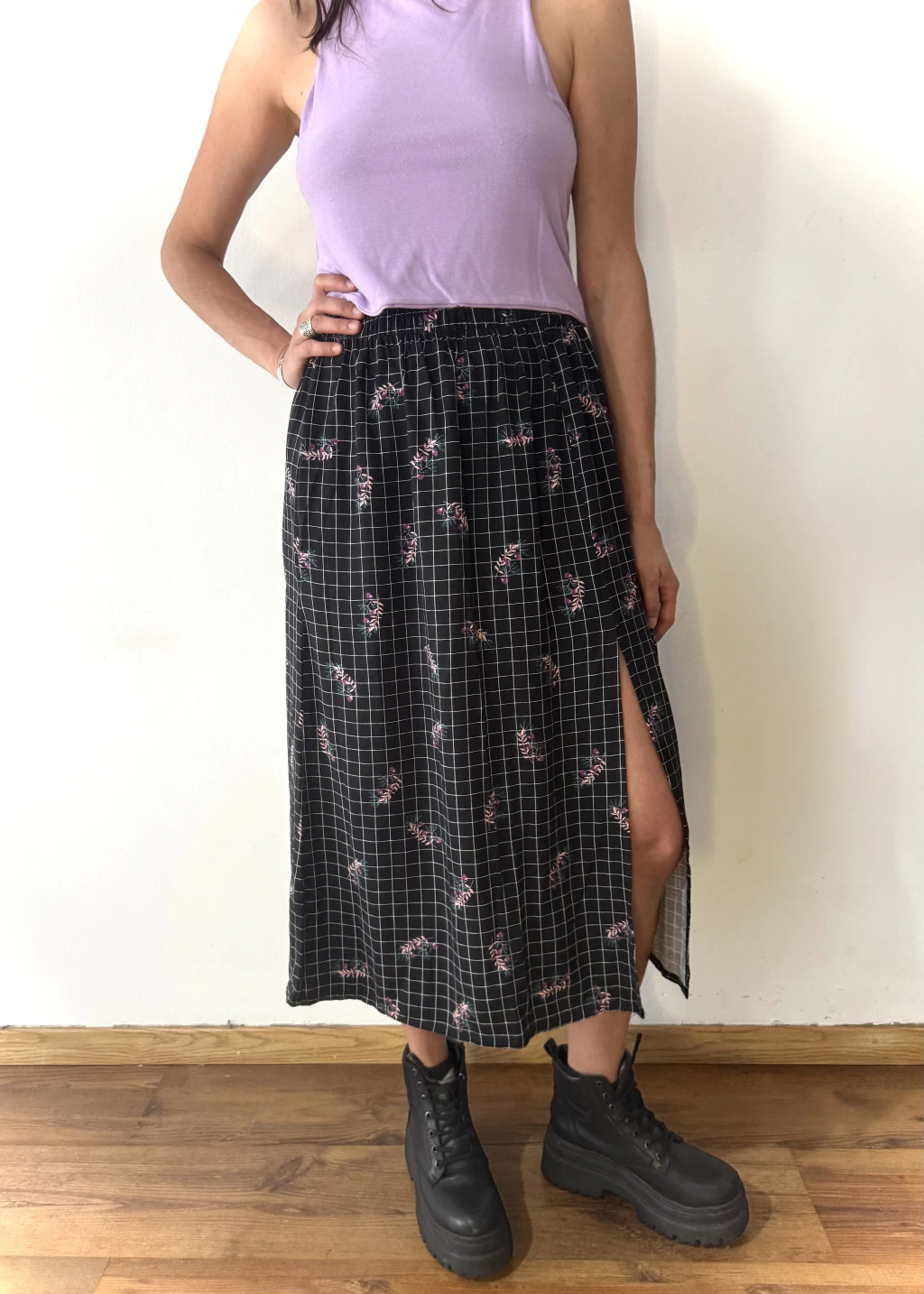 Falda midi grid