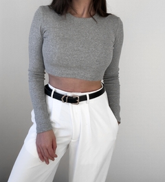Cropped Basic Manga longa - Cinza Mescla