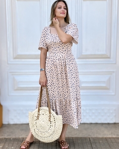 Vestido decote quadrado e manguinha- Liberty