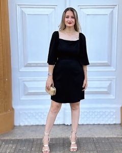 Vestido curto decote quadrado e manga - Rizza - Loja Amaranto - Moda Feminina