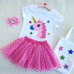 Conjunto Kids Saia Tule Unicórnio (Rosa Poa) - comprar online
