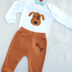 Conjunto Body Manga Longa Cachorrinho (Marron) na internet