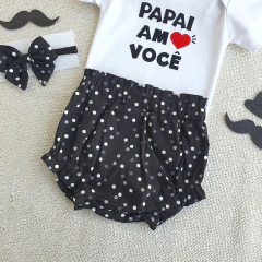 Kit Tapa Fralda Bloomer Papai Amo Você (Branco/Preto) - Picole Baby