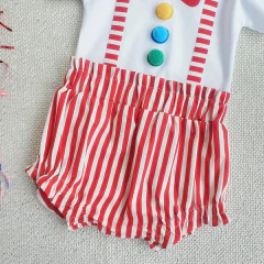 Conj. Tapa Fralda Bloomer Suspensório Palhacinho (Listrado Vermelho) - Picole Baby