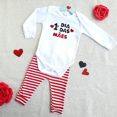 Conjunto Body 1° Dia das Mães (Unissex) branco/listrado - Picole Baby
