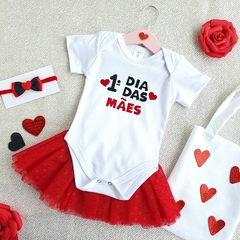 Conj. Baby Saia 1° Dia das Mães (Branco/vermelho) - Picole Baby