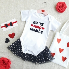 Conj. Baby Saia Eu te Amo Mamãe (Branco/preto) - Picole Baby