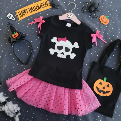 Conj. Kids Saia Tule Caveira (Pink) - comprar online