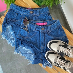 SHORT JEANS ARIENE ENRUGADINHO ESCURO- - Gringa Store