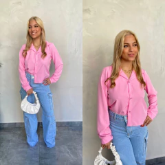 CALÇA JEANS WIDE LEG CARGO COSTURA FRENTE CLARA-