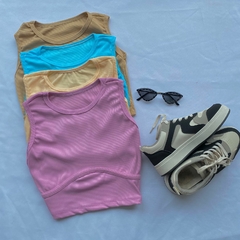 CROPED EM RIBANA REGATA DETALHE COSTURA BARRIGA- - comprar online