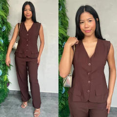 CONJUNTO PANTALONA E COLETE BOTOES- - Gringa Store