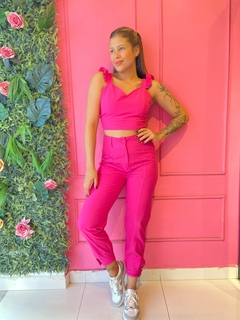 CONJUNTO CROPED E CALÇA PINK- - Gringa Store