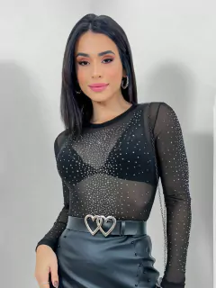 BODY TULE STRASS TRABALHADO- - Gringa Store