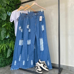 CALÇA JEANS WIDE LEG ESCURA DESTROYED- na internet