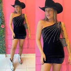 VESTIDO VELUDO MANGA UNICA STRASS- U