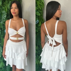 VESTIDO BABADOS RECORTES DETALHE- - loja online