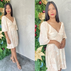 VESTIDO CURTO MANGA FLORAL VISCOSE-