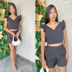 CONJUNTO ALFAIATARIA CROPED E SHORT- - loja online
