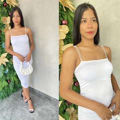 VESTIDO FRANZIDO ALÇA STRASS-