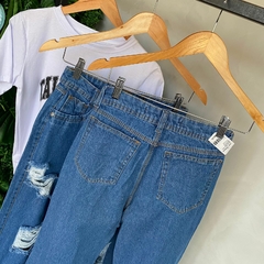 CALÇA JEANS WIDE LEG ESCURA DESTROYED- - loja online