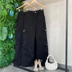 CALÇA JEANS WIDE LEG CARGO BLACK- - loja online