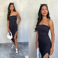 VESTIDO ANA RUGA FENDA CORES- - Gringa Store