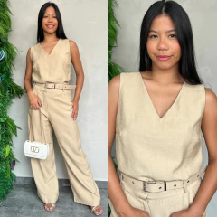 CONJUNTO PANTALONA E REGATA COM CINTO- - Gringa Store