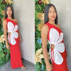 VESTIDO LONDO DUNA MANGA UNICA FLOR LATERAL-