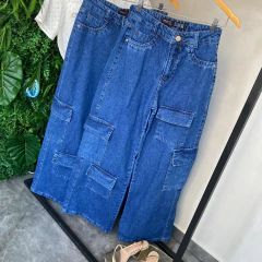 Imagem do CALÇA JEANS WIDE LEG CARGO 4 BOLSO ESCURA-